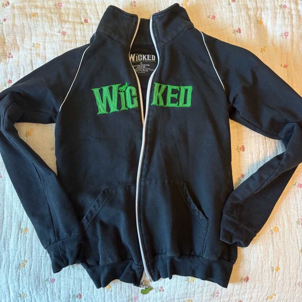 ORIGINAL 2003 Vintage Wicked Black Jacket with Green Logo and cute witch zipper
